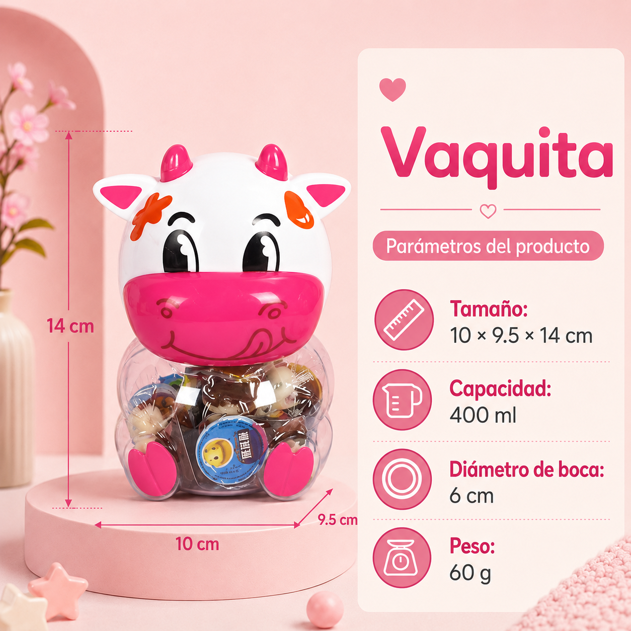 Tarro plástico caricatura PP+PET grado alimenticio