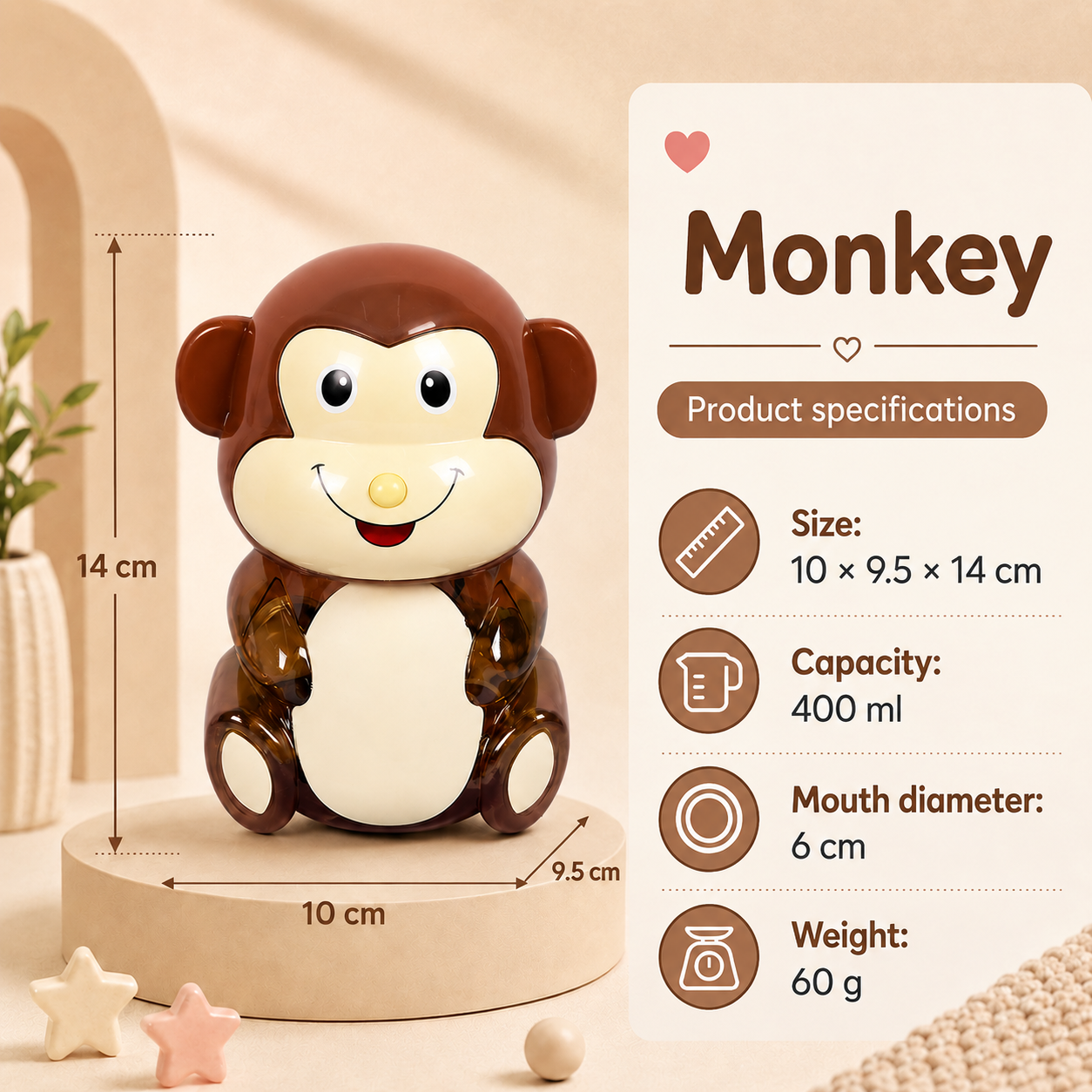 Reusable Food-Grade PP + PET Plastic Cartoon Storage Jar