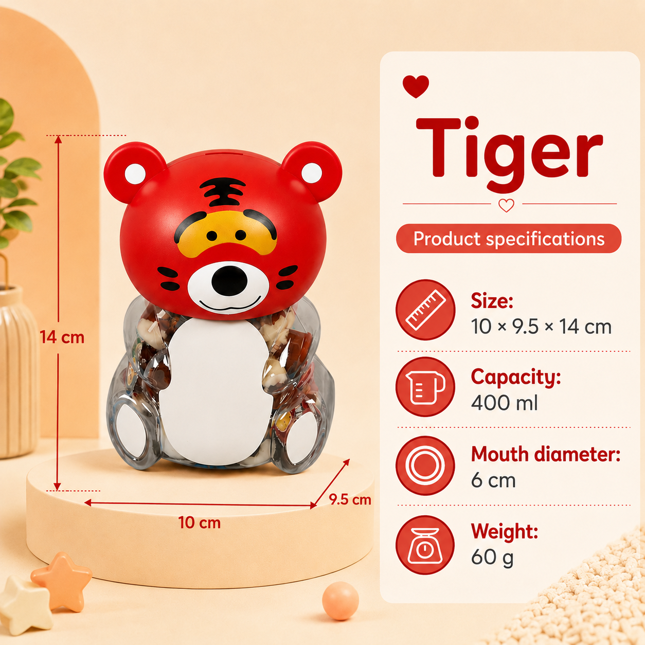 Reusable Food-Grade PP + PET Plastic Cartoon Storage Jar