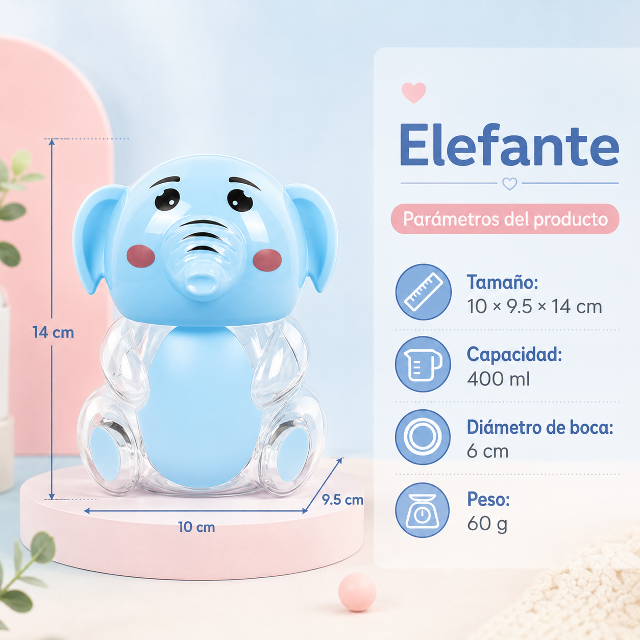 Tarro plástico caricatura PP+PET grado alimenticio