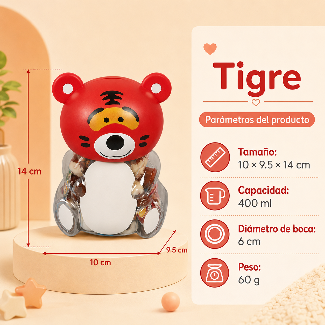 Tarro plástico caricatura PP+PET grado alimenticio