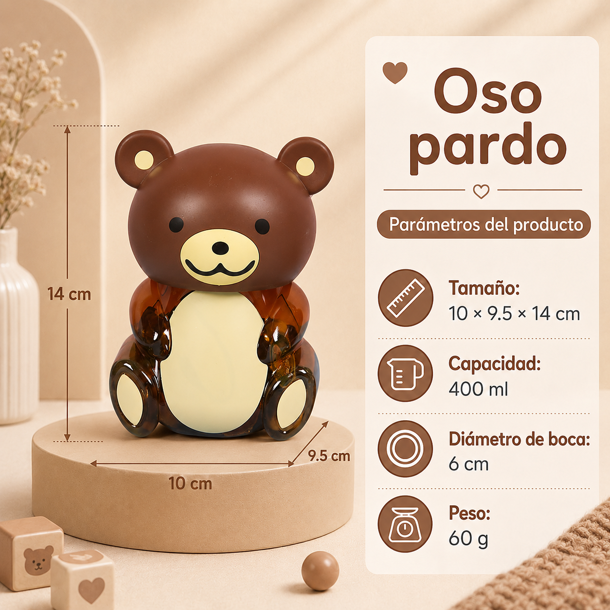 Tarro plástico caricatura PP+PET grado alimenticio